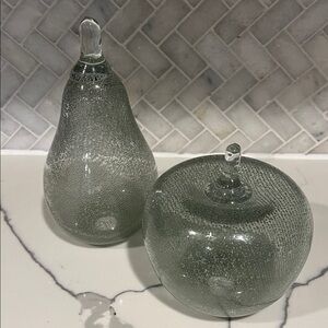 Elegant Art Glass Pear and Apple Decor / Contemporary Sculpture